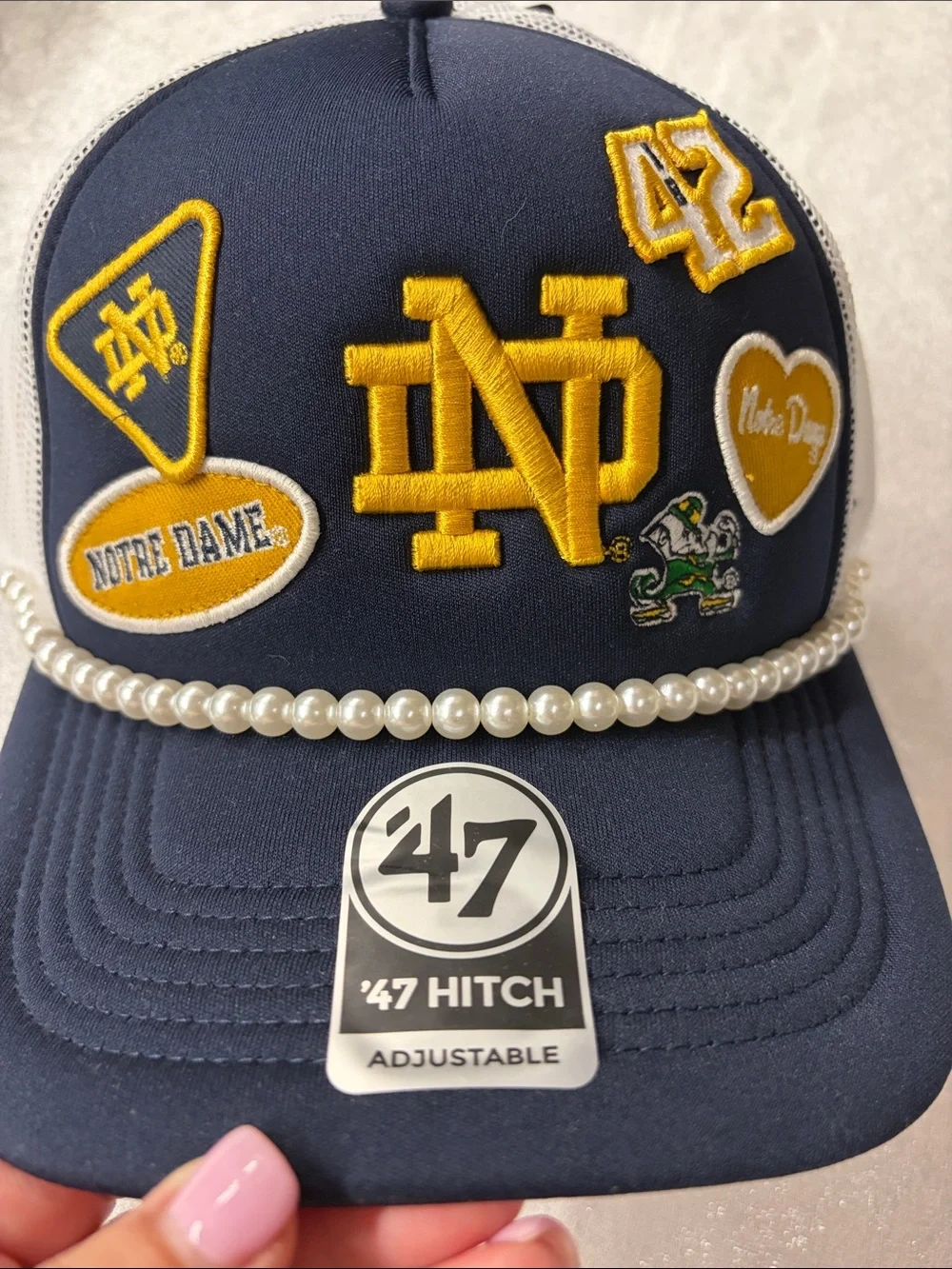 ’47 Navy Notre Dame Patch Trucker Hat with Pearls